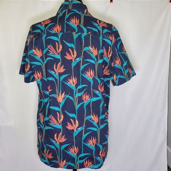 NEW Gap Men's Button-Down Shirt Medium Blue Pink Hawaiian Short Sleeve Cotton - Picture 5 of 7